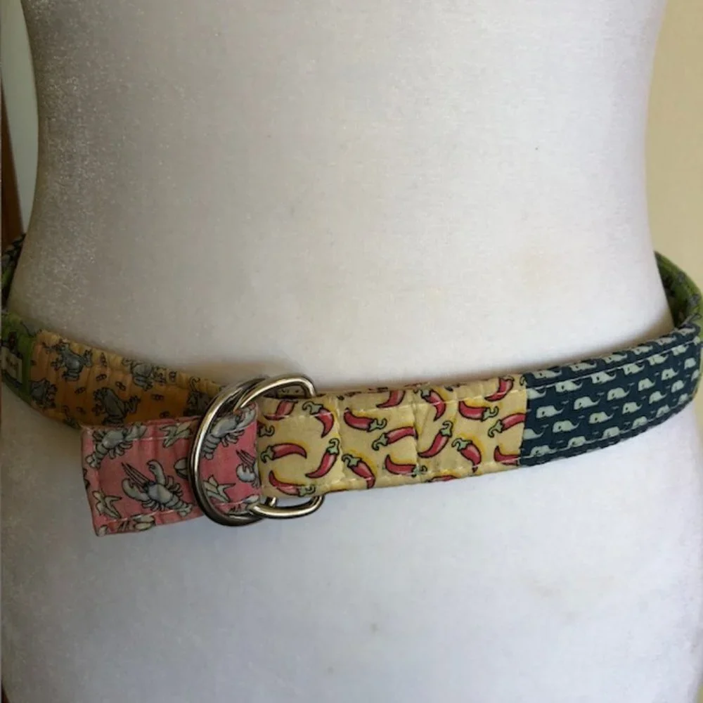 VINEYARD VINES Patchwork Kids D Ring Belt Large Blue Yellow Pink